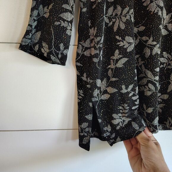 Vtg JKLA Dark Floral Slinky Stretch Top 2X Sparkle Party Blouse Whimsigoth Y2K - Picture 3 of 8